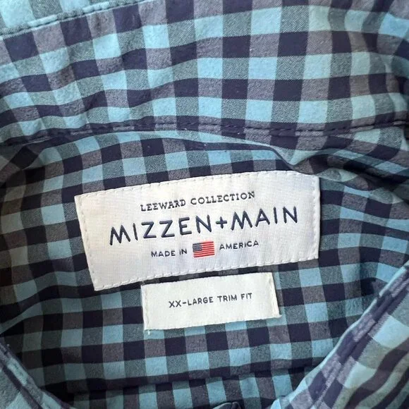 Mizzen + Main Men’s Navy Quilted Full Zip Vest Gilet & Plaid Button Down XXL